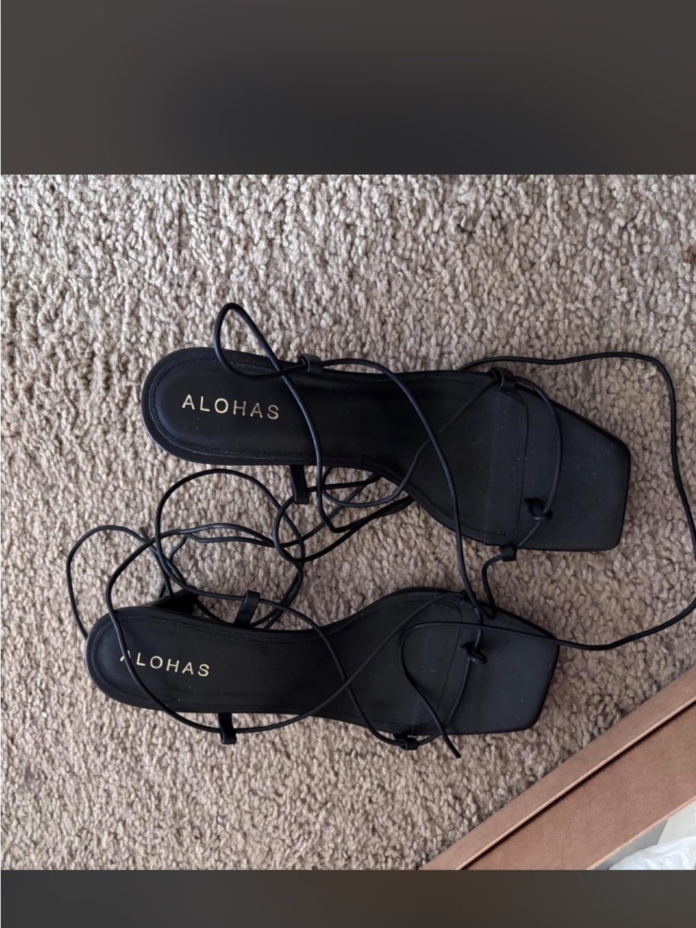 ALOHAS Black Strappy Square-Toe Lace-Up Heels